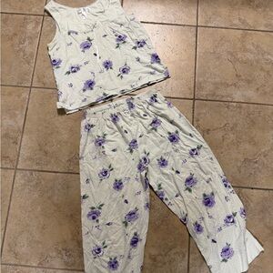 Midnight by Carole Hochman Floral Pajama Set in Purple and Cream